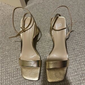 BP Gold Strappy Block Heel Sandal